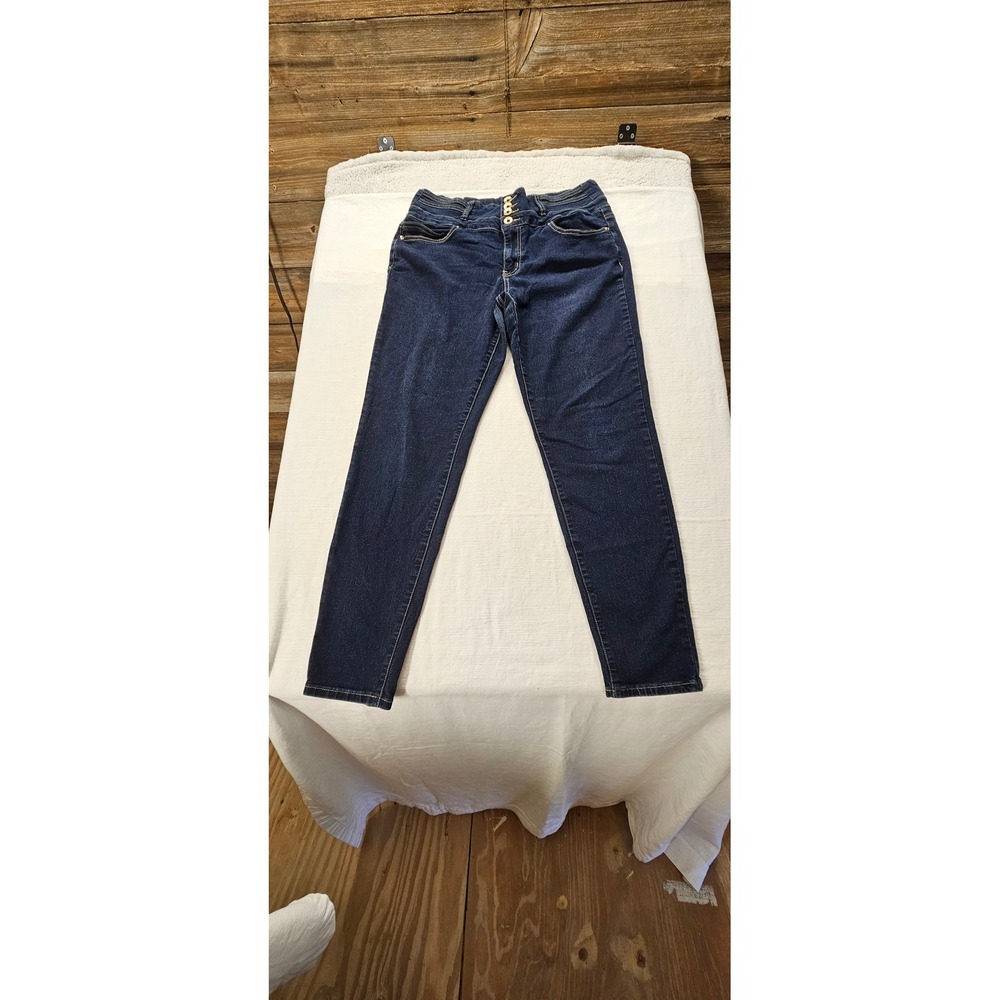 Silver Crush Dark‎ Wash High Rise Multi Button Skinny Jeans Womens Size 15